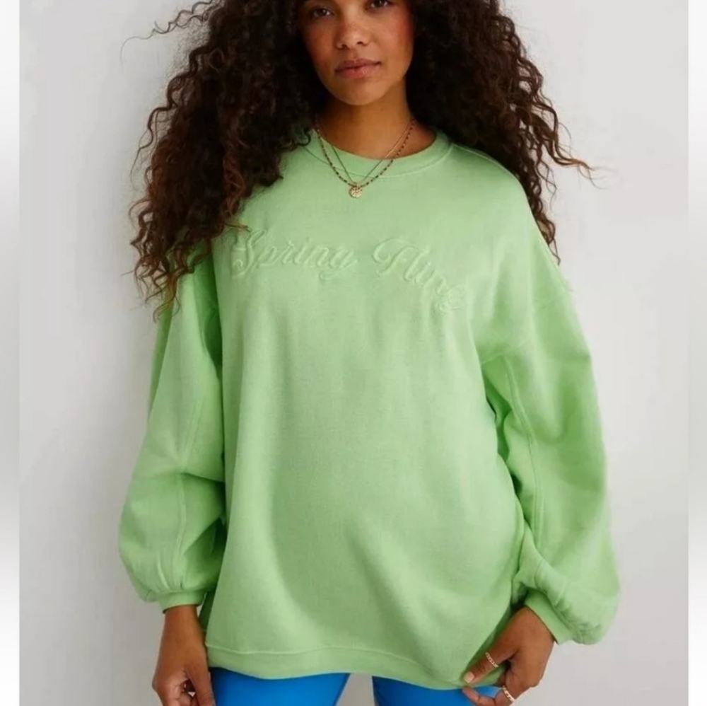 Aerie Spring Fling Light Green Real Crew Sweatshirt Size Large - Picture 6 of 6